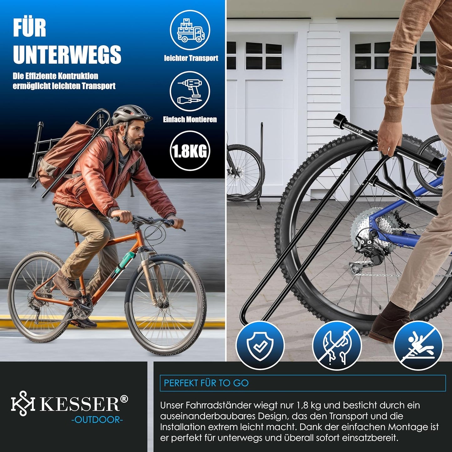 Veloständer mit Luftpumpe, Schwarz / 1er Set