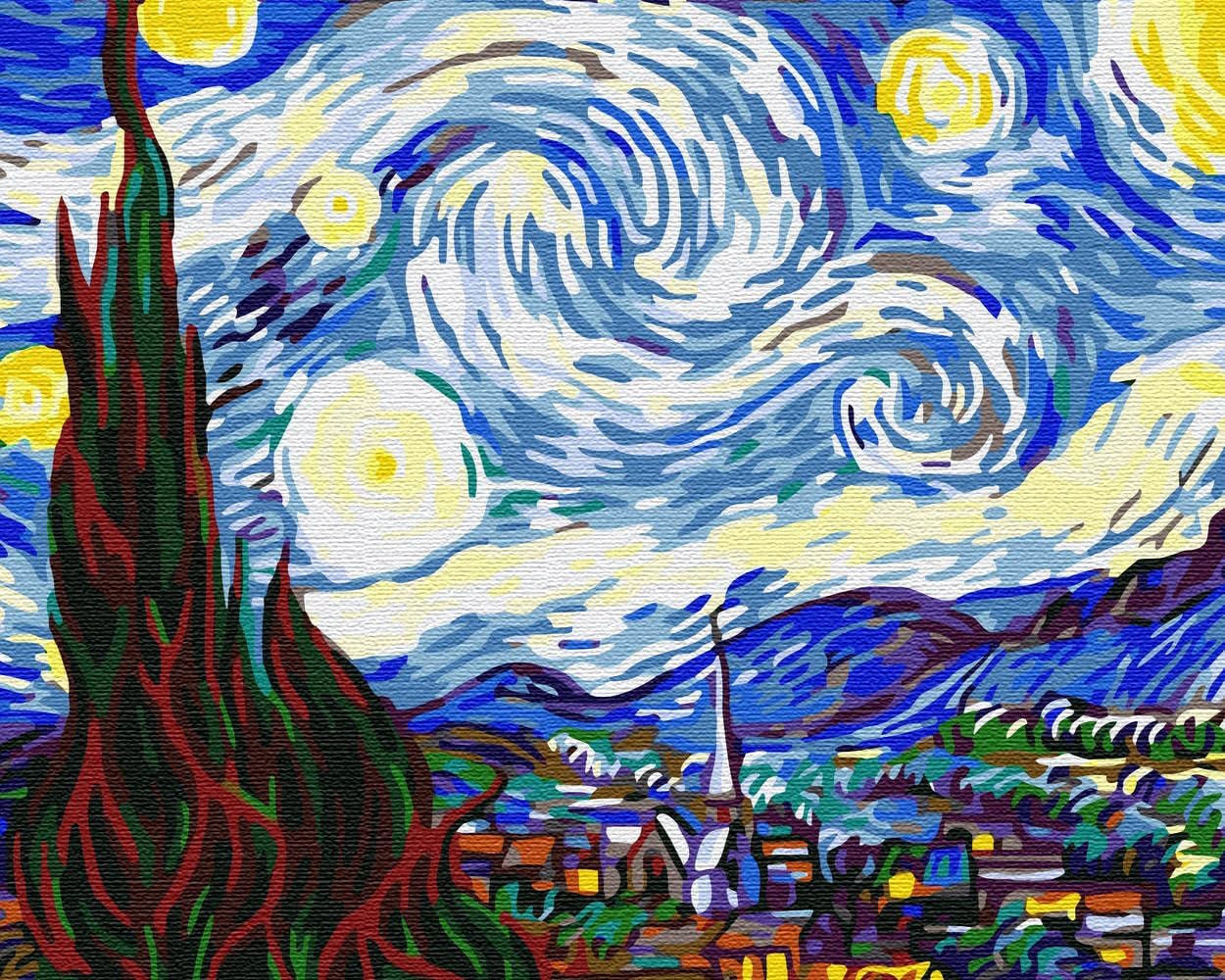 Malen nach Zahlen Set The Starry Night, Vincent van Gogh The Starry Night Mit Rahmen