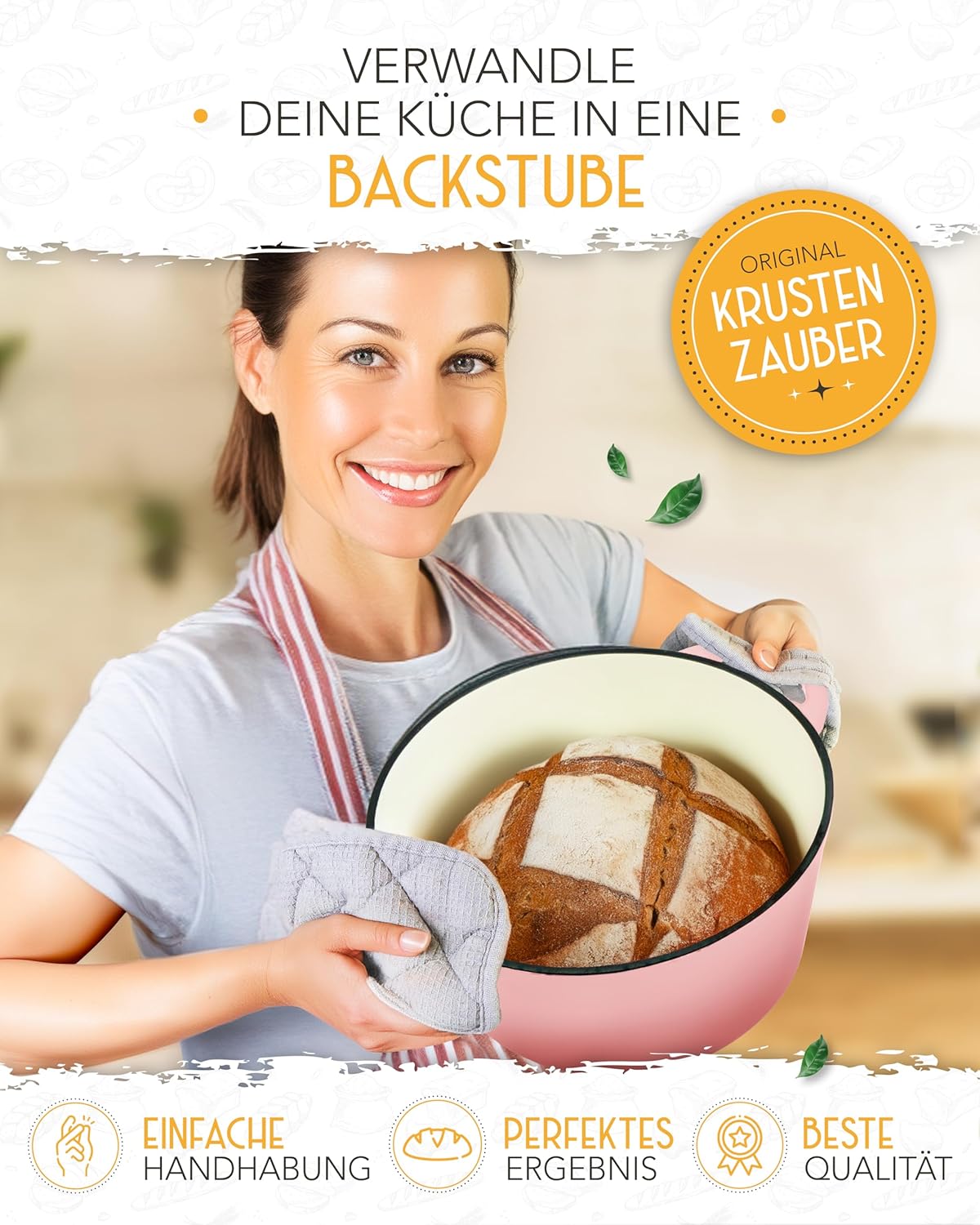 Schmortopf mit Deckel, backofengeeignet, Emaille Topf 4,7l - Rosa - Einzeln