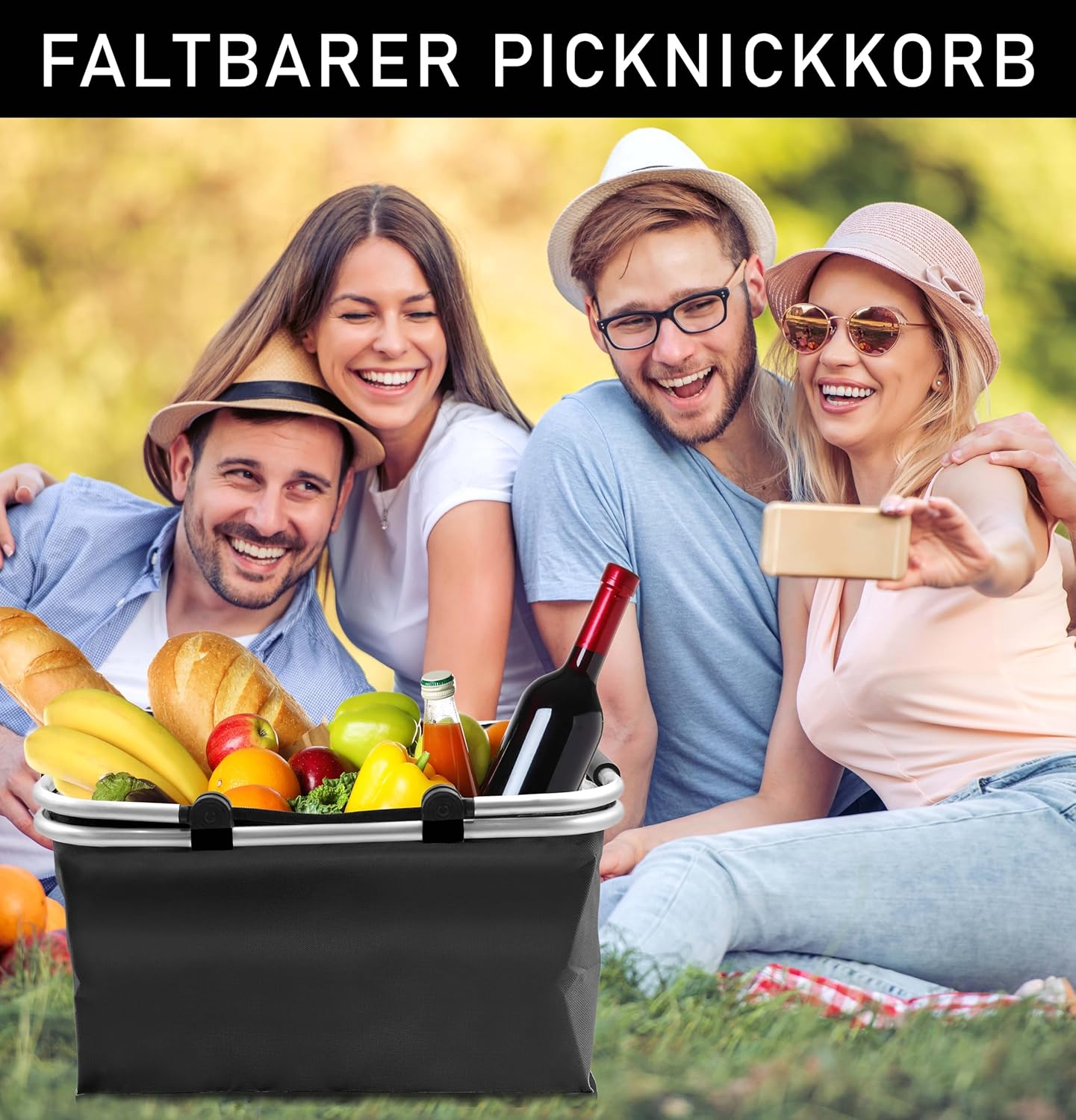 Faltbarer Isolier-Einkaufskorb, Schwarz