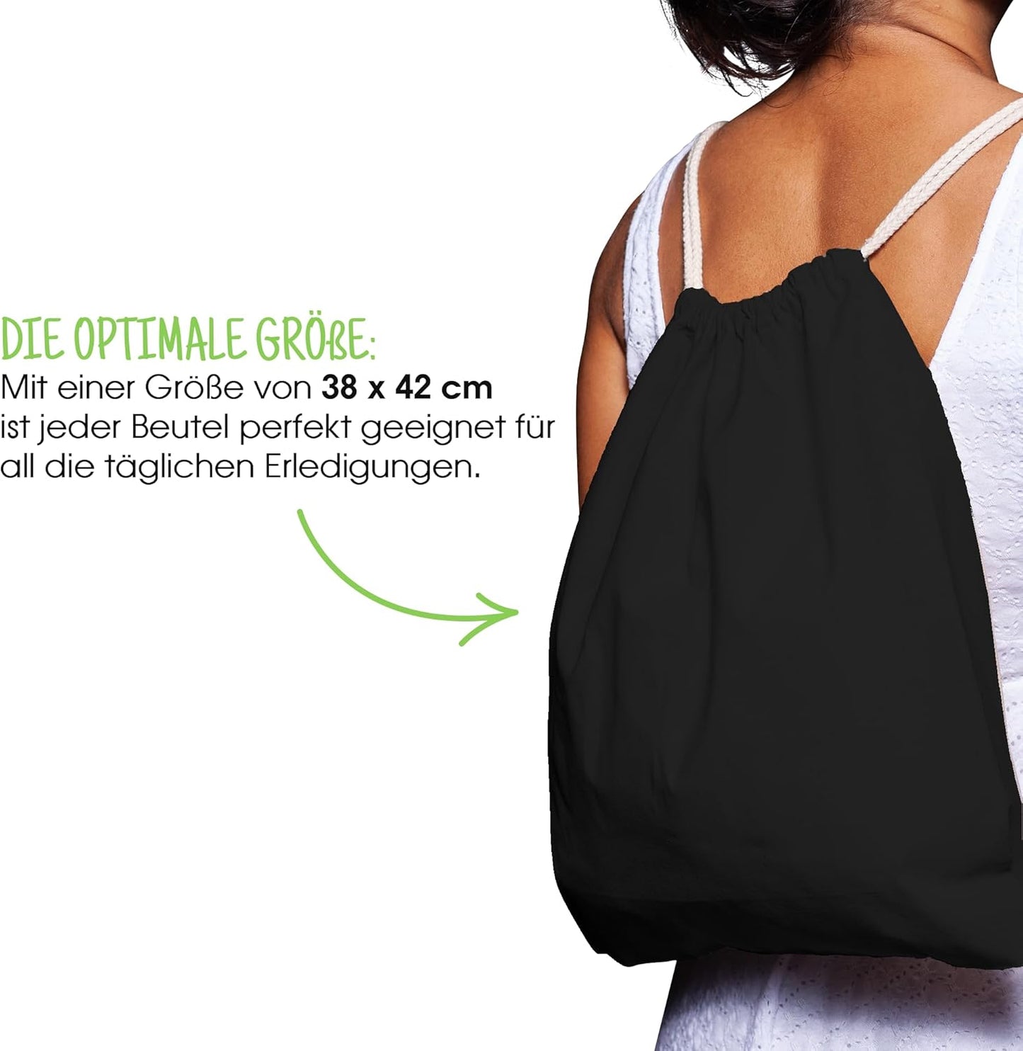 10er-Set Turnbeutel, Schwarz 38 x 42 cm