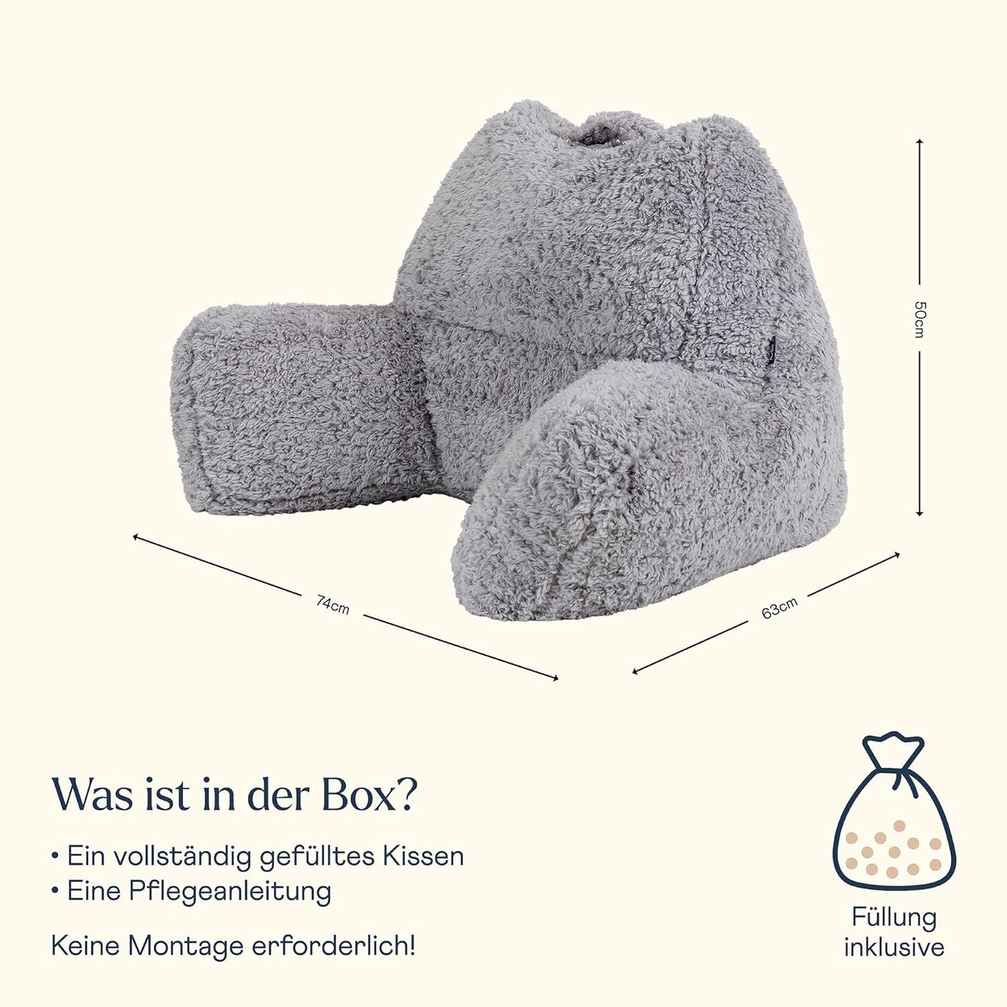 Lesekissen mit Rückenlehne und Sitzsack-Füllung, 1er Pack Grau