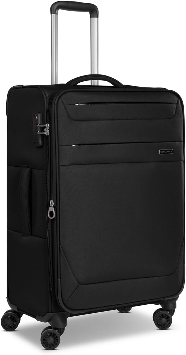 Weichgepäck Trolley mit 4 Rollen & TSA-Schloss, Schwarz Koffer M (68 cm) erweiterbar
