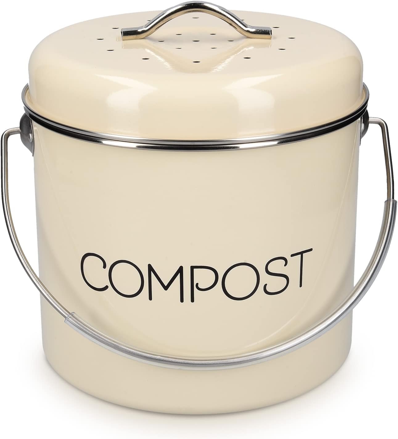 Komposteimer für Biomüll mit Kohlefilter, 5L Creme