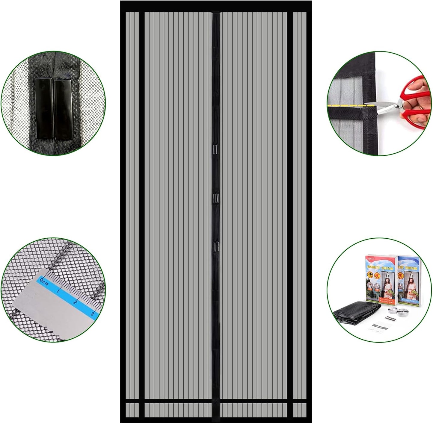 Insektenschutzvorhang für Türen, zuschneidbar, magnetisch, 90x210cm Schwarz