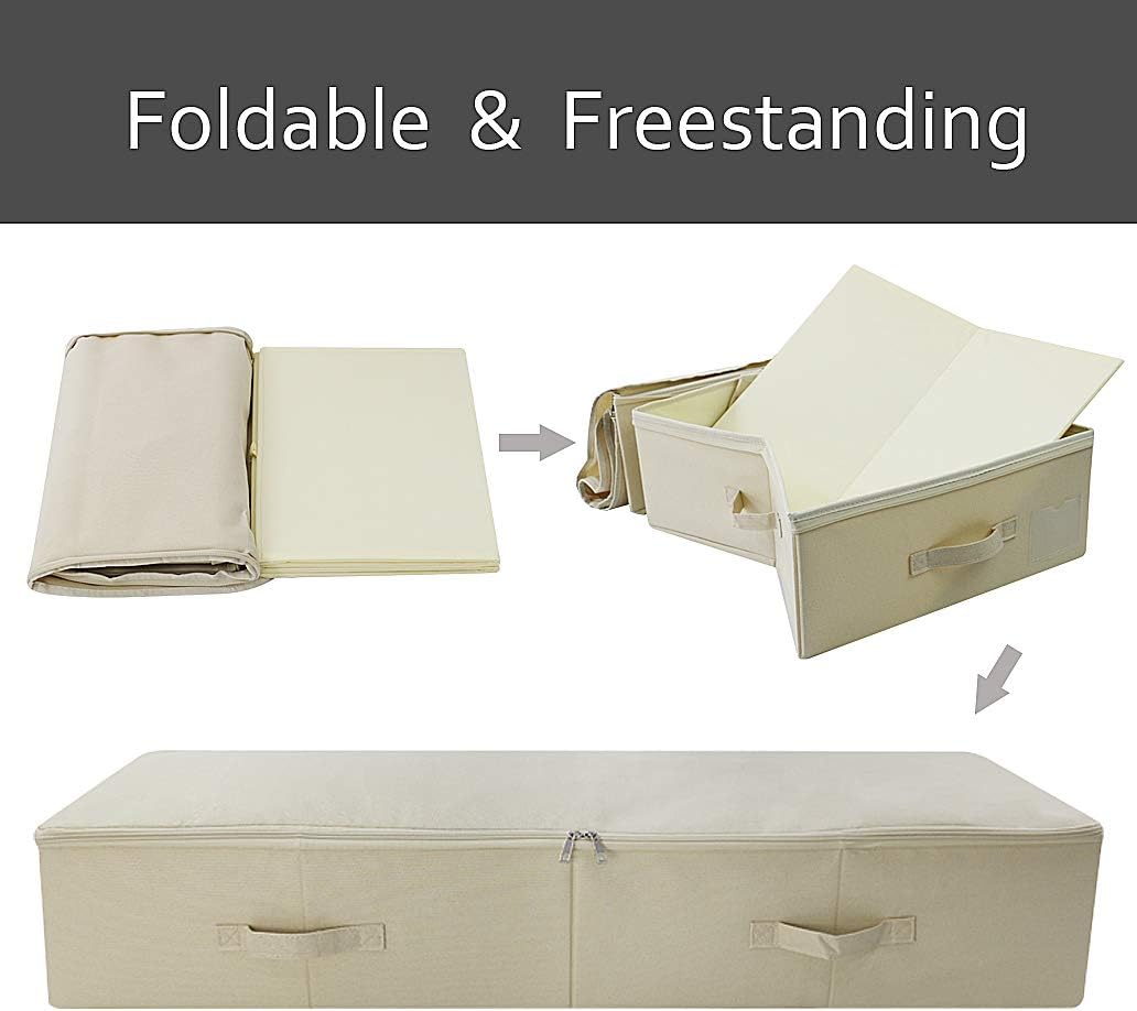 Unterbett Aufbewahrungsbox mit Deckel und Griffen, 100*43*18cm Beige