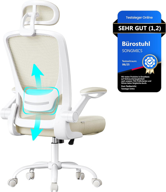 Ergonomischer Drehstuhl mit Kopfstütze, Cappuccinobeige Mit Kopfstütze