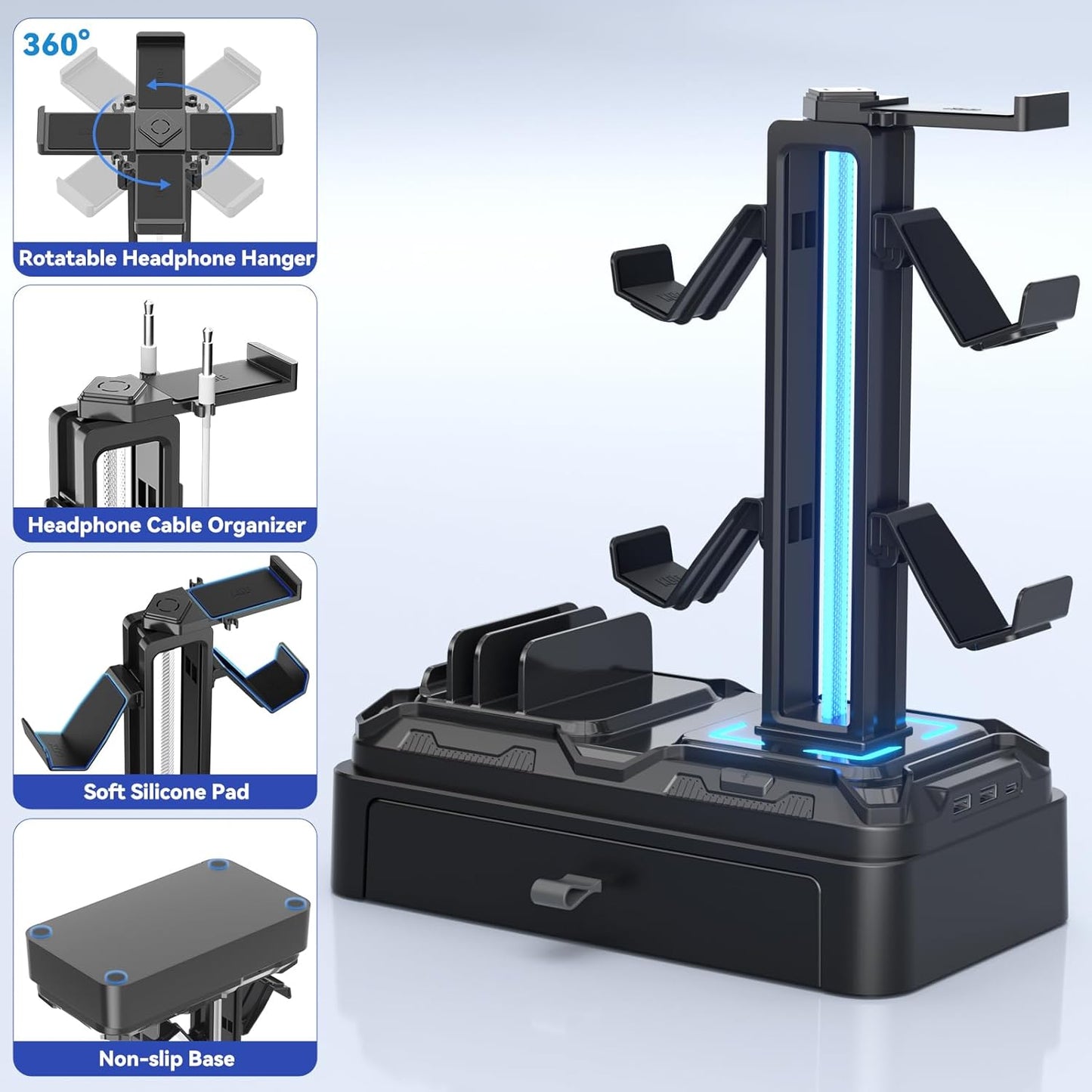 Gaming Kopfhörer-Ständer mit USB & Controller-Halterung