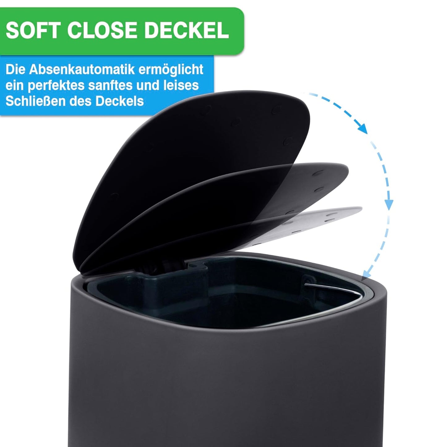 Badezimmer-Mülleimer mit Softclose-Deckel, Anthrazit