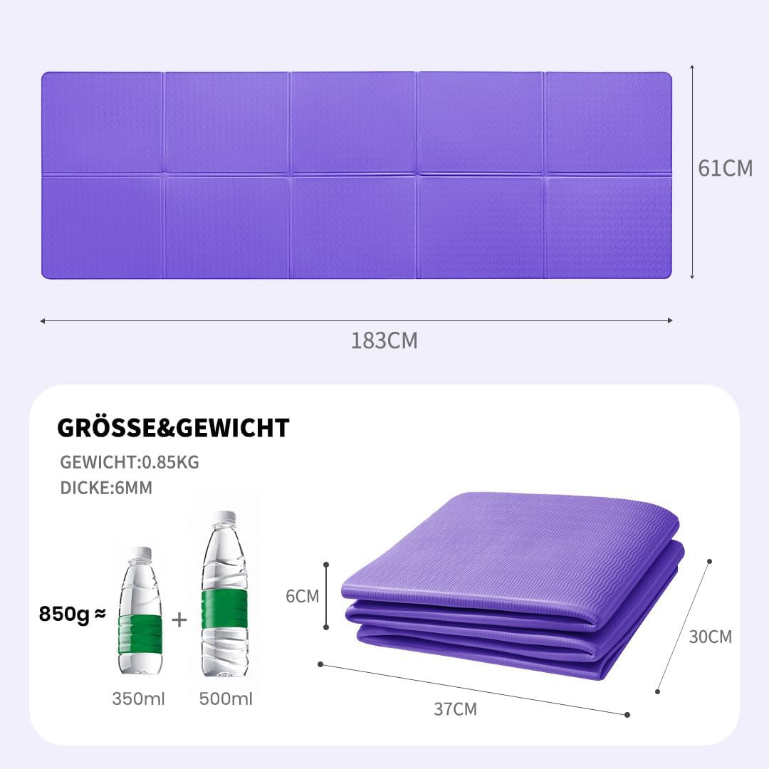 Klappbare Yogamatte, Lila 183*61*0.6cm