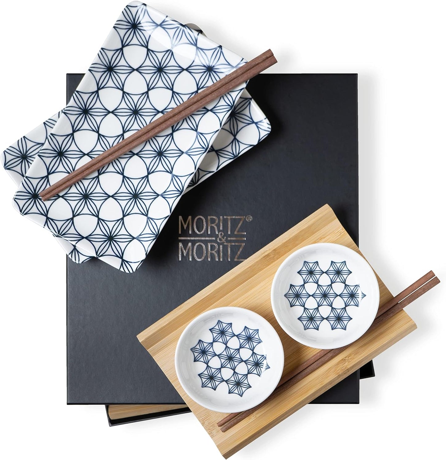Sushi Geschirr Set, Blaue Blumen