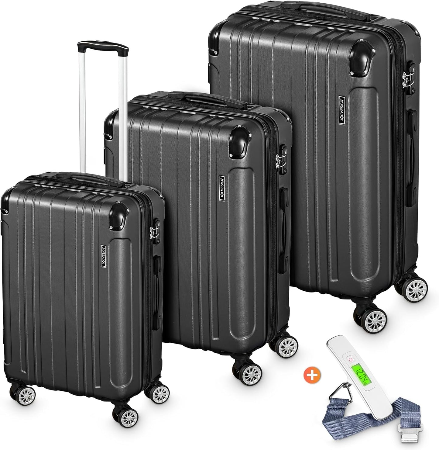 3-teiliges Hartschalenkoffer-Set, Anthrazit