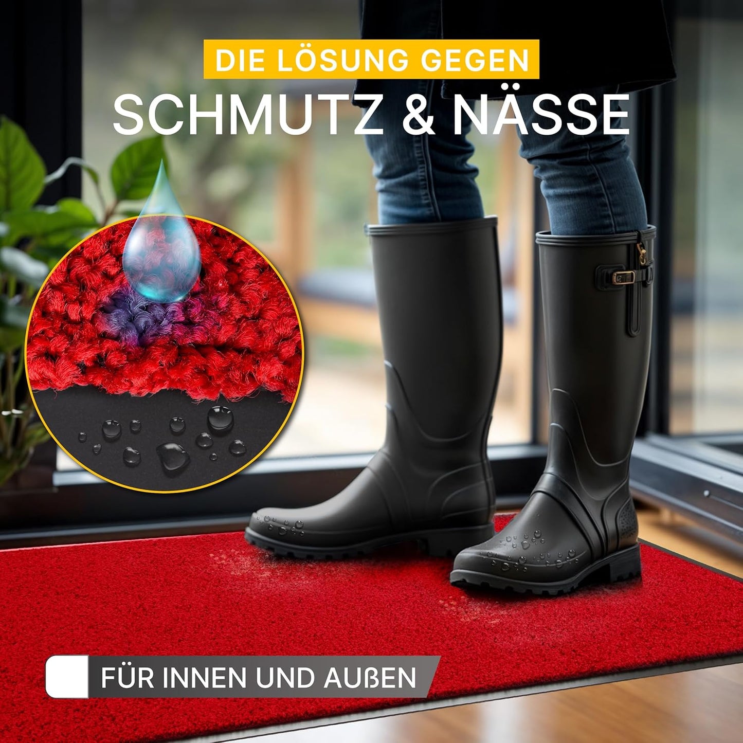 Waschbare Fussmatte, Rot 40 x 60 cm (Rechteckig)