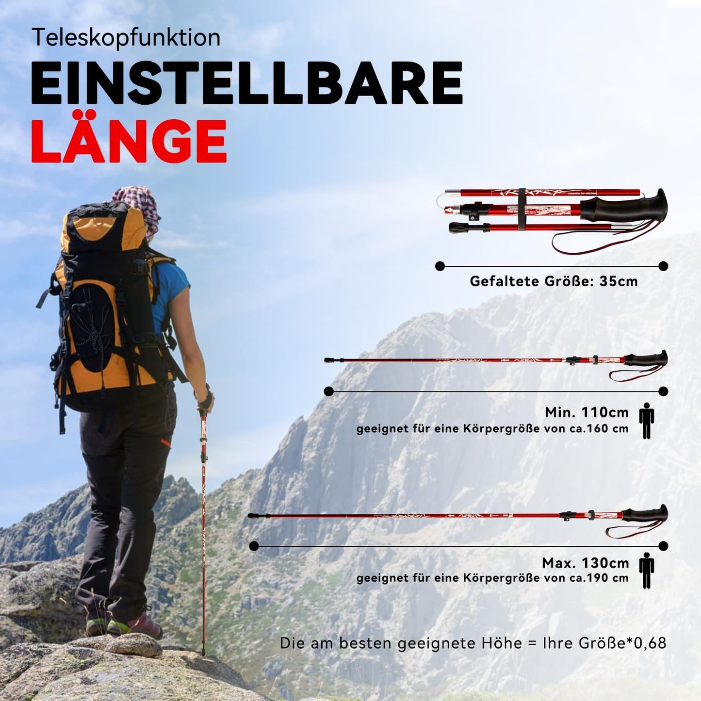Faltbare Nordic Walking Stöcke, Rot Premium