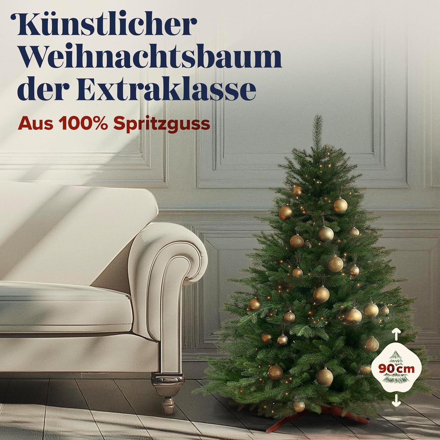 Künstlicher Weihnachtsbaum 90 cm mit Holzständer, 90 cm