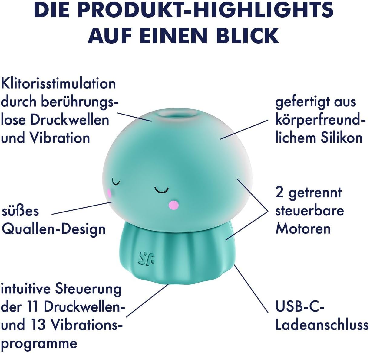 Jellycious Druckwellenvibrator im Quallen-Design mit 2 Motoren, Grün