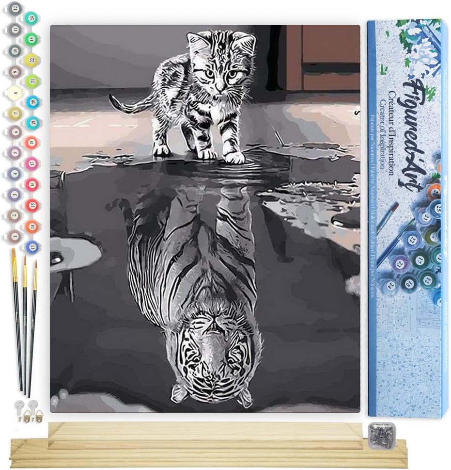 Malen nach Zahlen Set mit Keilrahmen, Katze und weißer Tiger 40x50cm Mit Keilrahmen (nicht gespannt)
