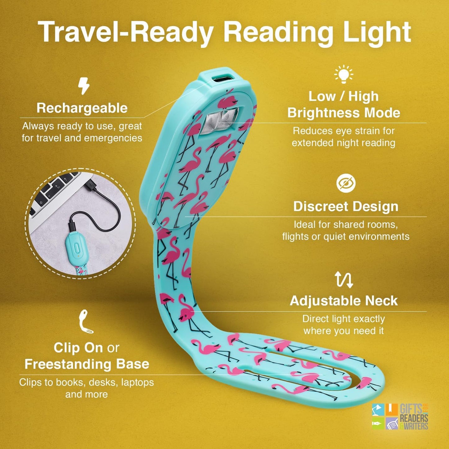 Clip-On-Leselampe & Lesezeichen, Flamingo