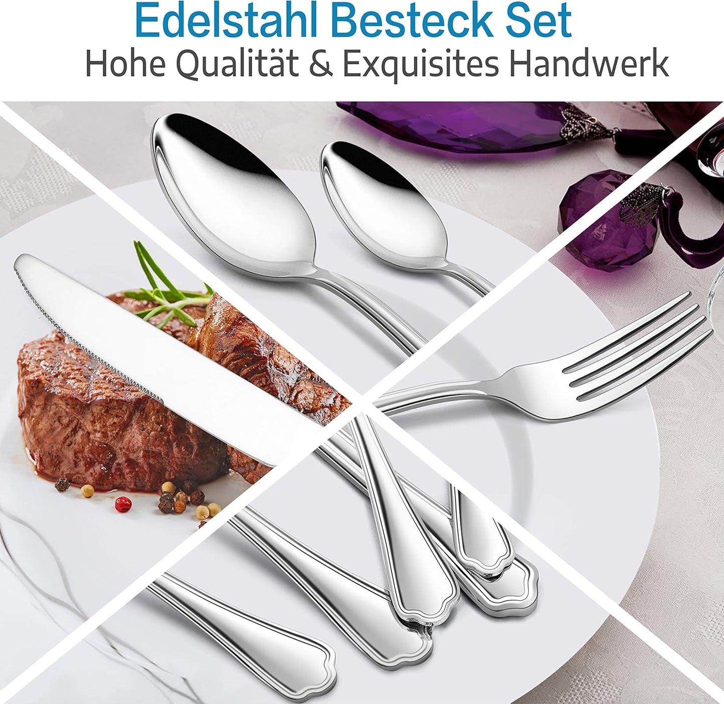 30-teiliges Besteck-Set mit gewelltem Rand, Besteck Set mit Gewellter Rand Griff