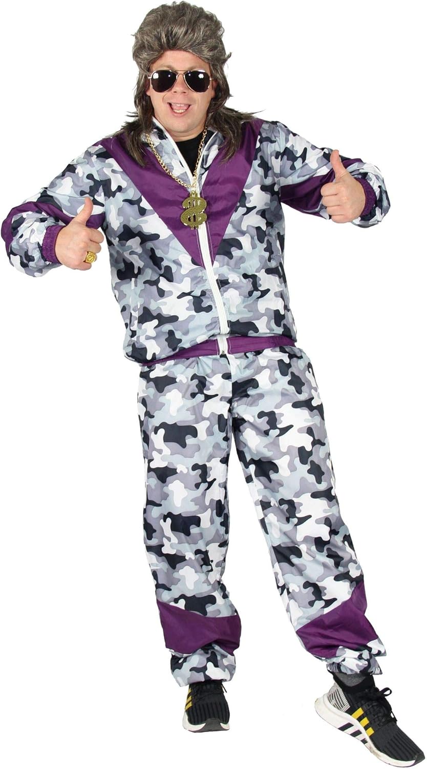 80er Jahre Trainingsanzug, S Camouflage Grau