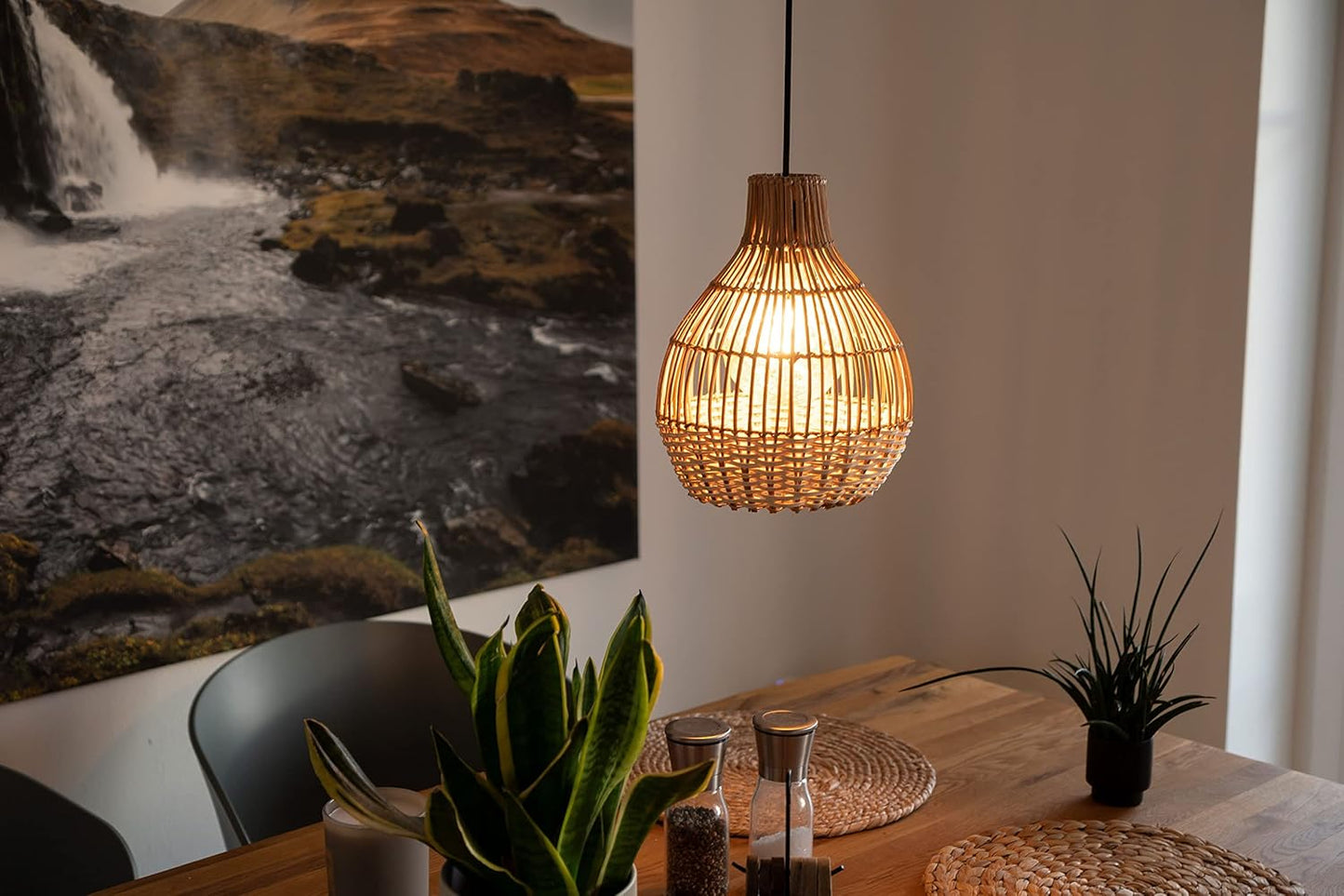 Boho Rattan Lampenschirm für Pendelleuchten E27, 2-farbig Natur