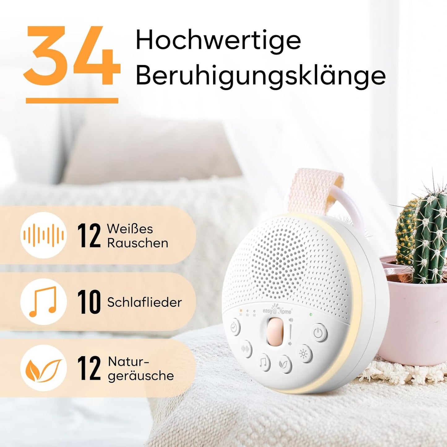 Tragbare White Noise Maschine mit 34 Klängen, Weiß – 34 Geräusche