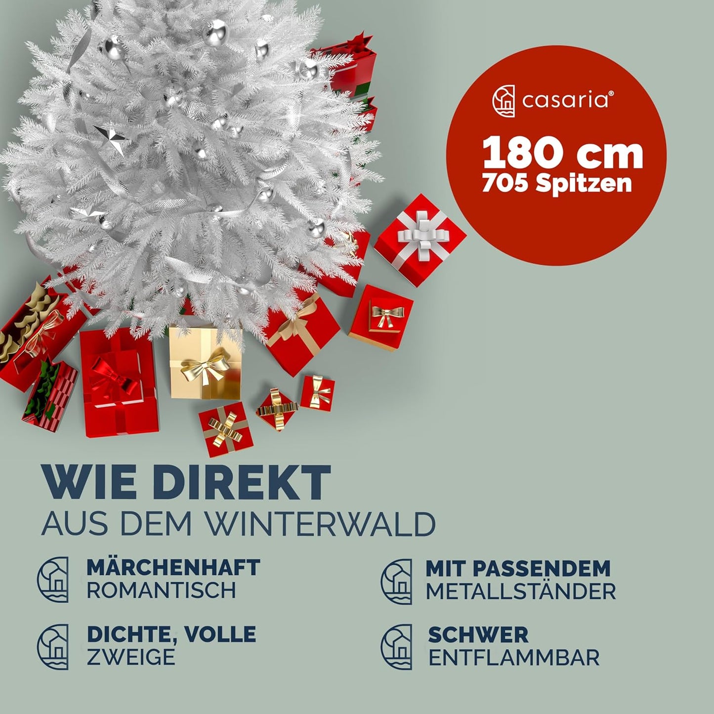 Künstlicher Weihnachtsbaum, schwer entflammbar, Weiß 180 cm