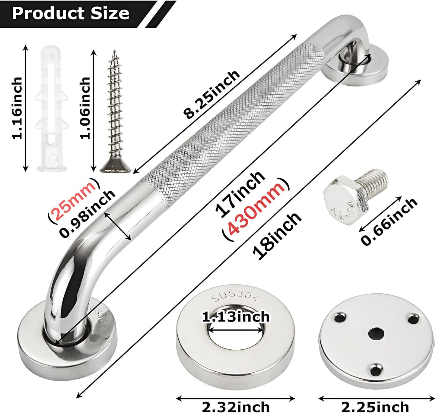 Rutschfester Sicherheits-Haltegriff (2 Stück, 43,2 cm), 2PCS - 17in/430mm