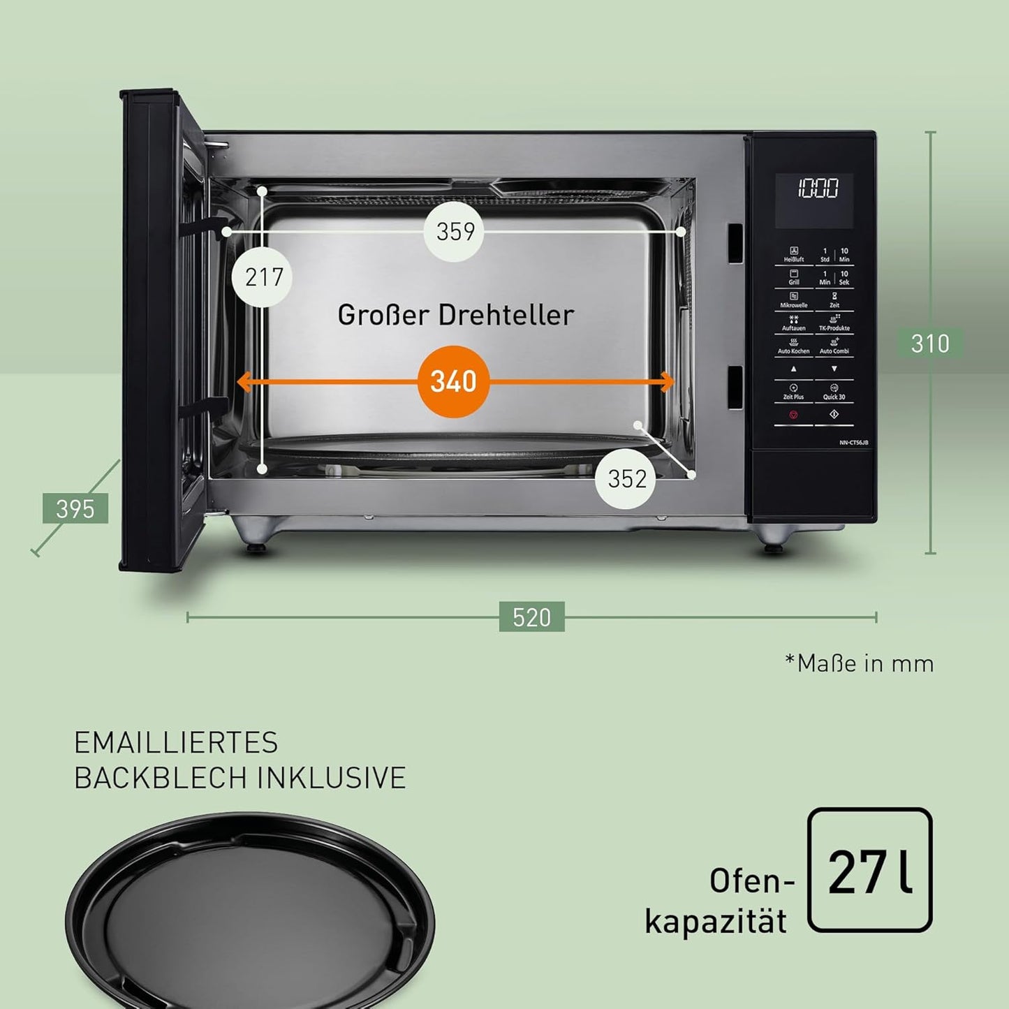 NN-CT56 - Heissluft-Kombi-Mikrowelle im Slim-Design, Schwarz