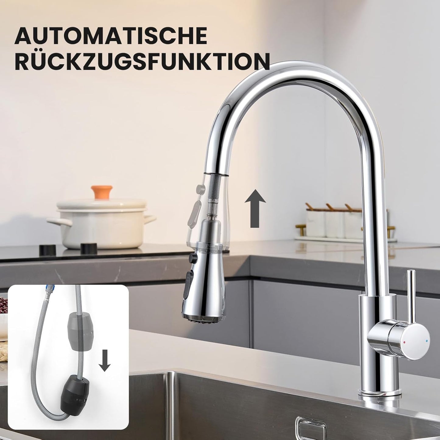 Küchenarmatur mit ausziehbarer Brause, Chrom