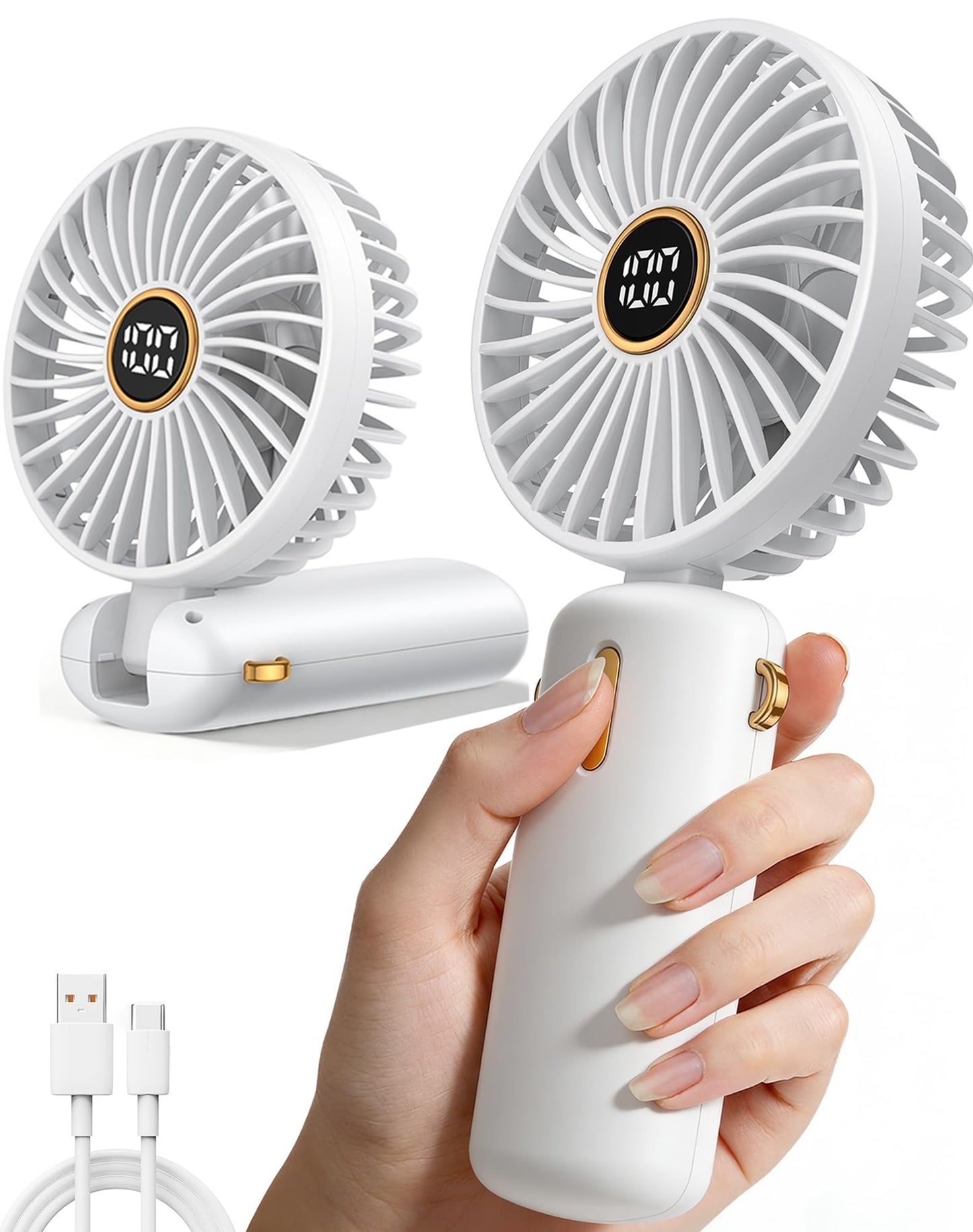 Mini Handventilator USB-Akku tragbar & leise, Weiss