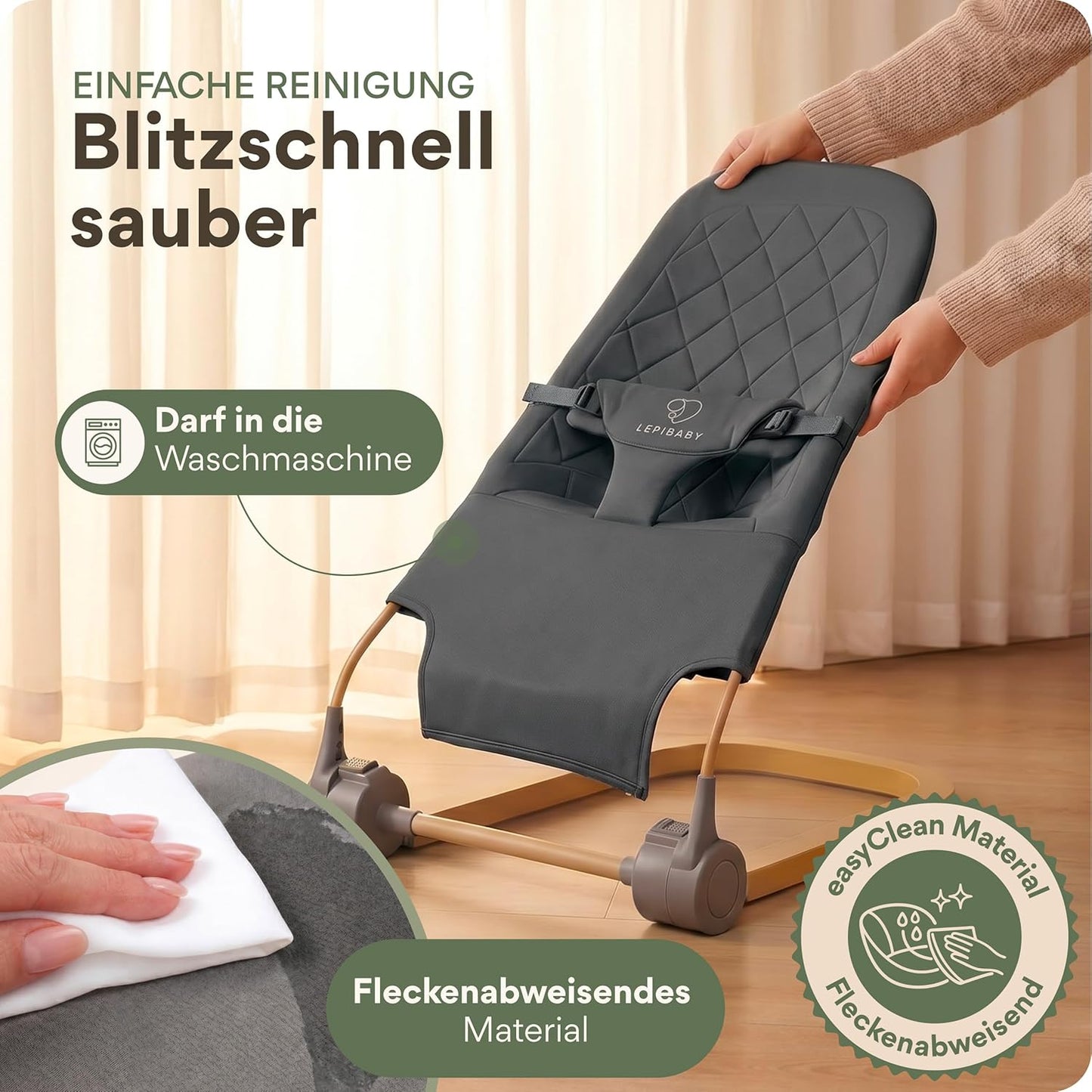 Faltbare Babywippe mit Spielbogen, Grau