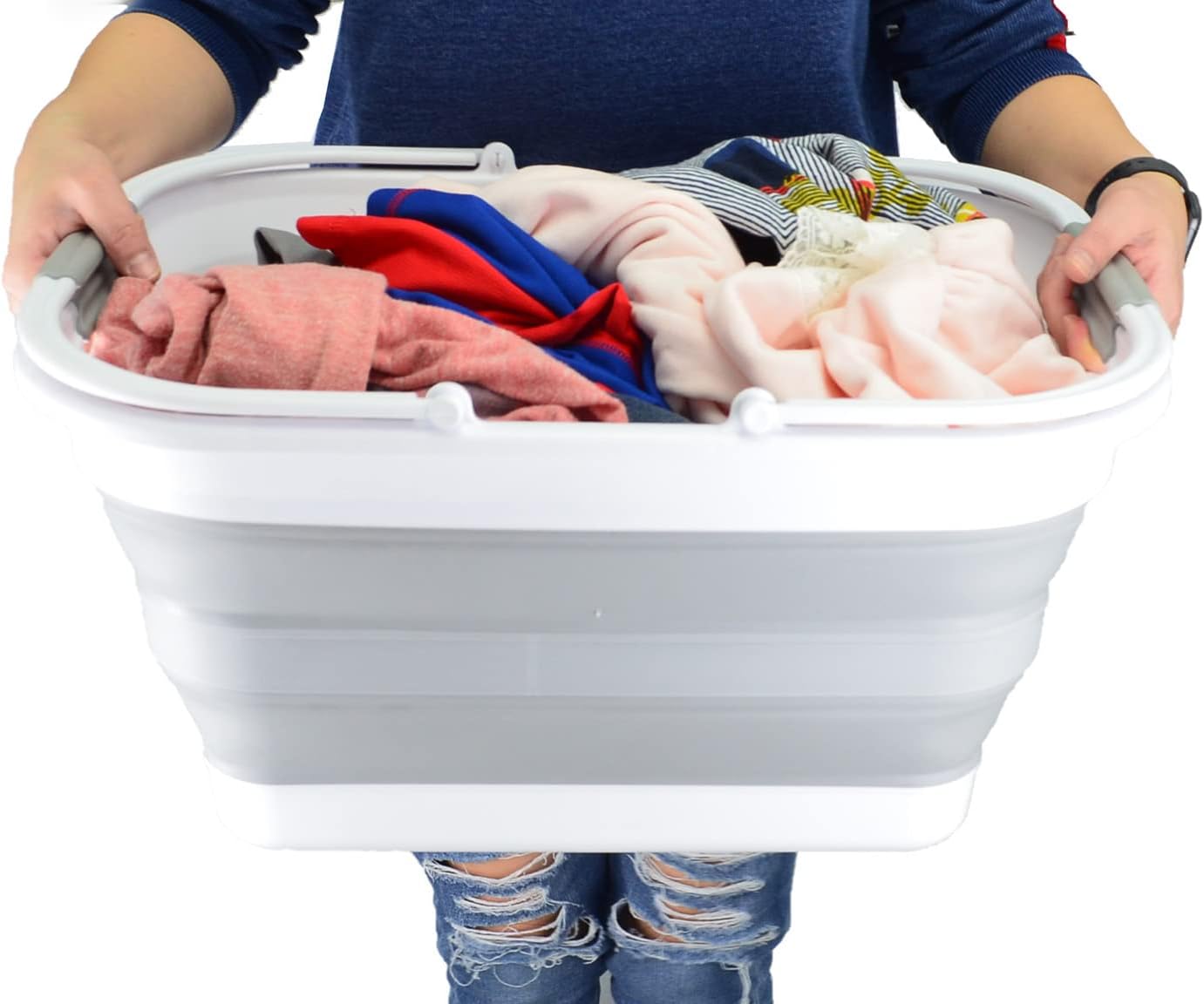 Zusammenklappbare Wanne mit Griff, Weiß/Grau