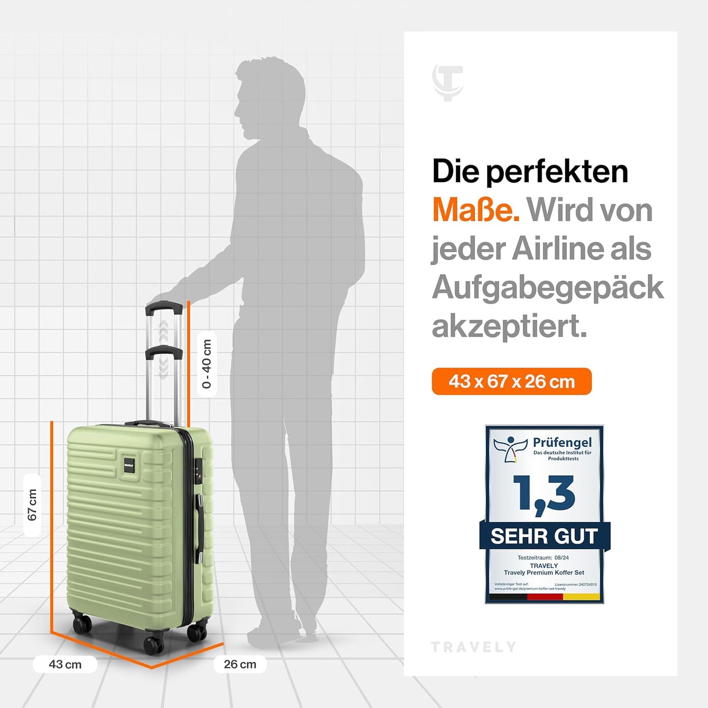 Grosser Hartschalenkoffer aus Polycarbonat, L Nebelgrün