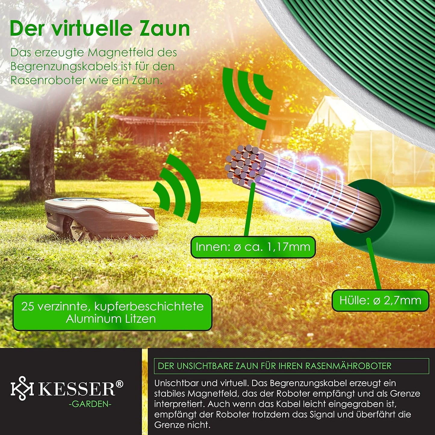 Begrenzungskabel-Set für Mähroboter, 50m + Set Grün