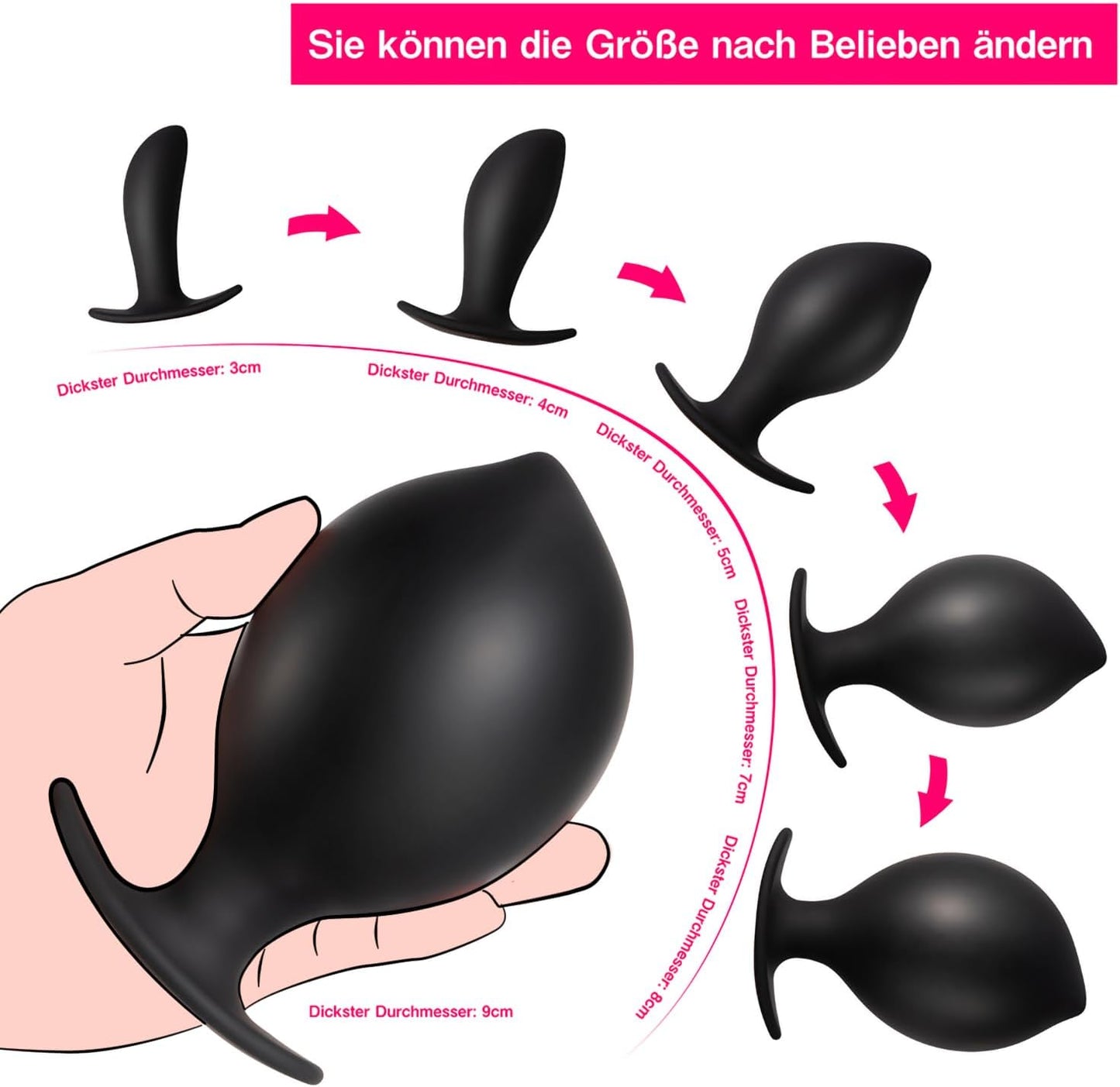 Aufblasbarer Silikon Analplug mit abnehmbarer Nadel