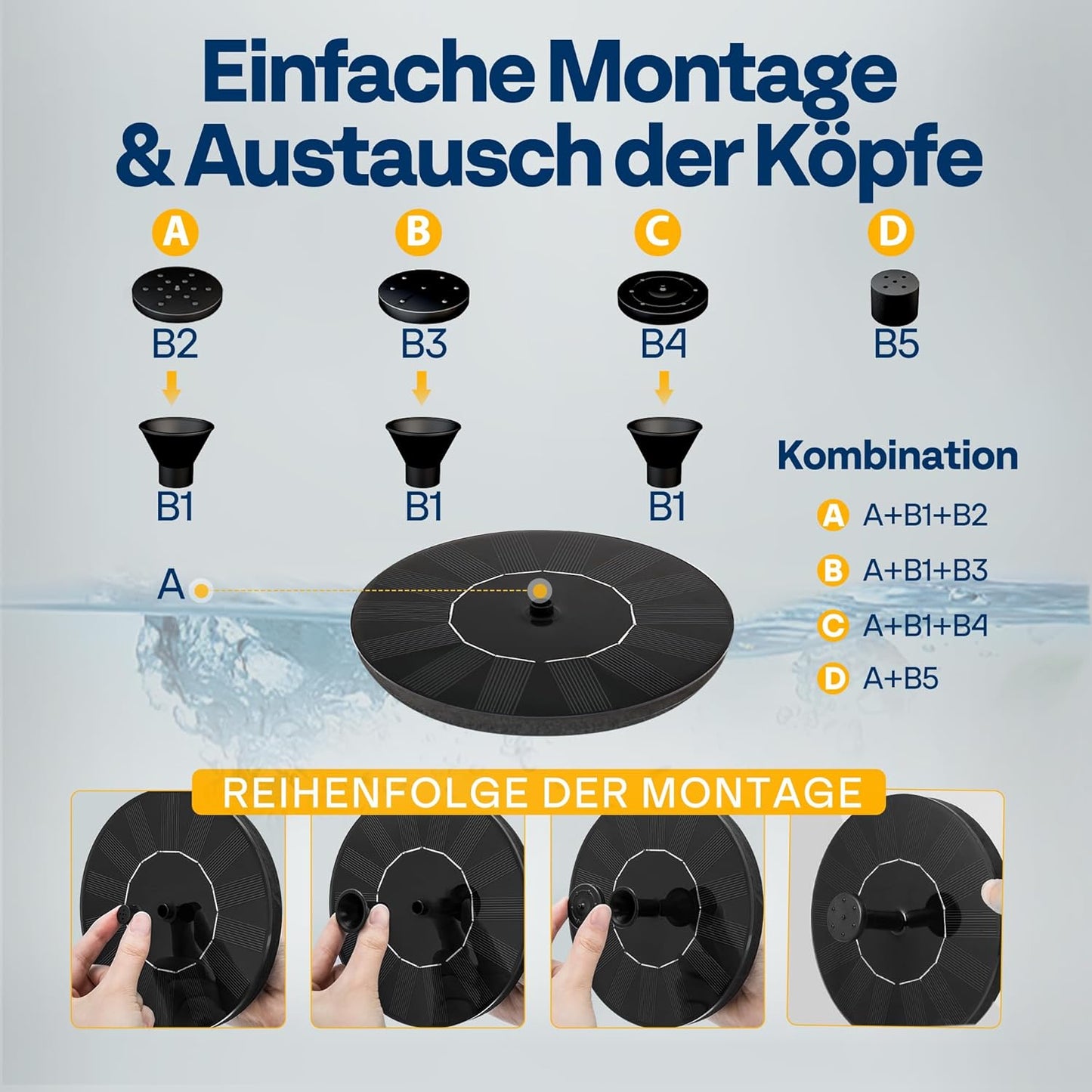 2-in-1 Vogelbad und Solarbrunnen mit 4 Düsen, Kupfer mit Solarbrunnen
