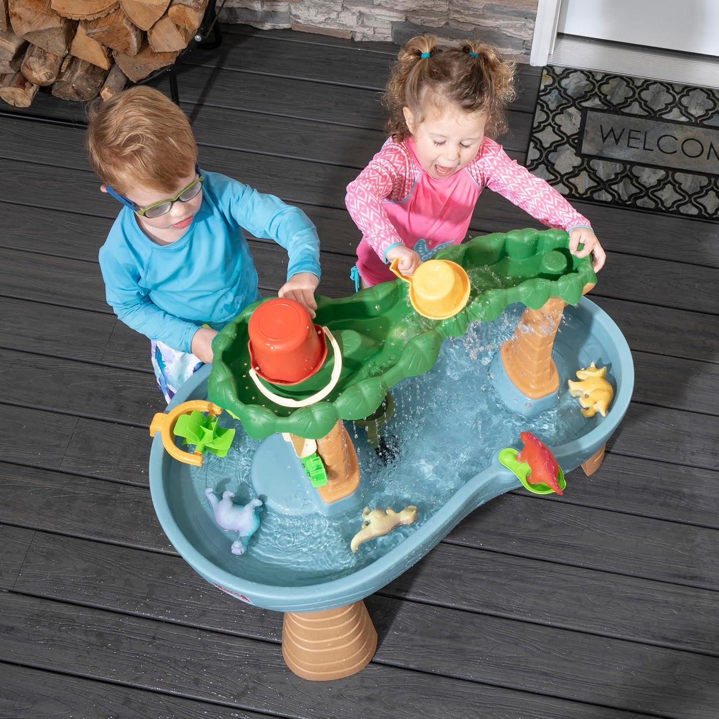 Dino Showers Wasserspieltisch mit Zubehör (13-teilig), Braun