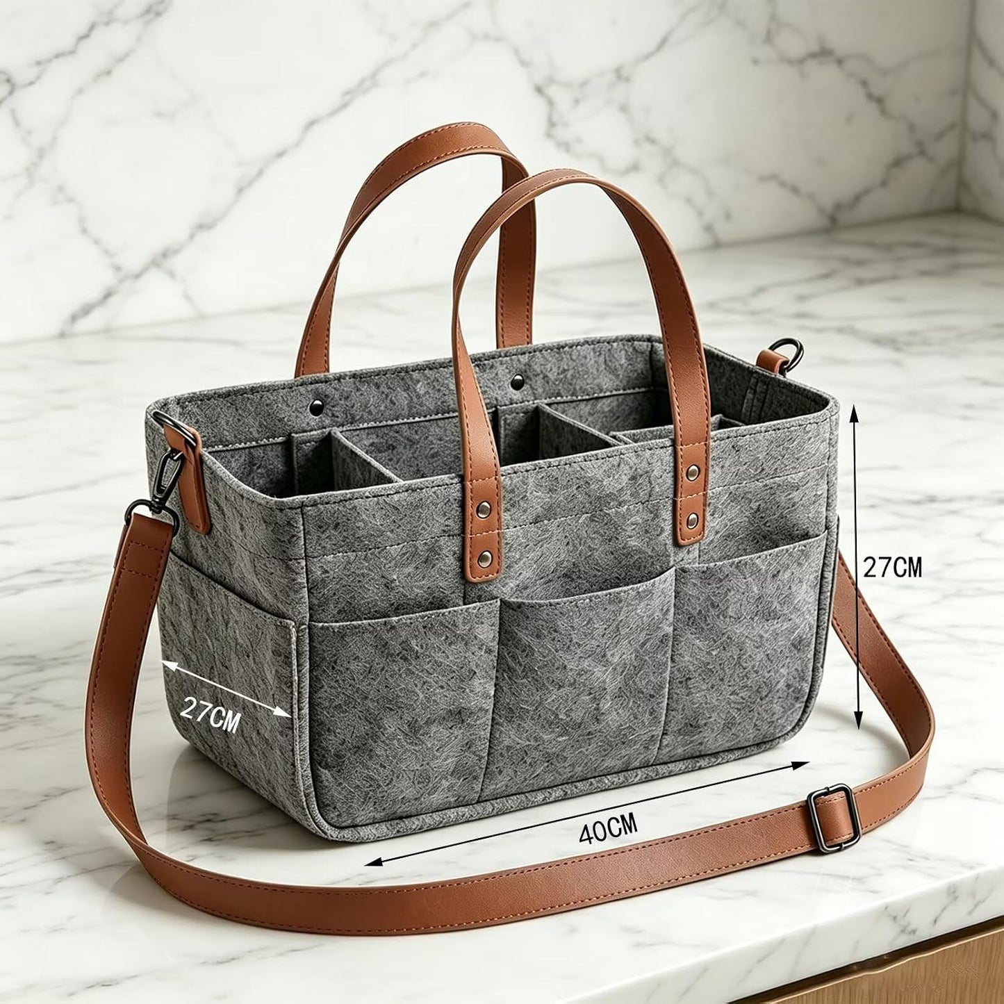 Filztasche mit Fächern, 1er - 40x27x27 cm Dunkelgrau