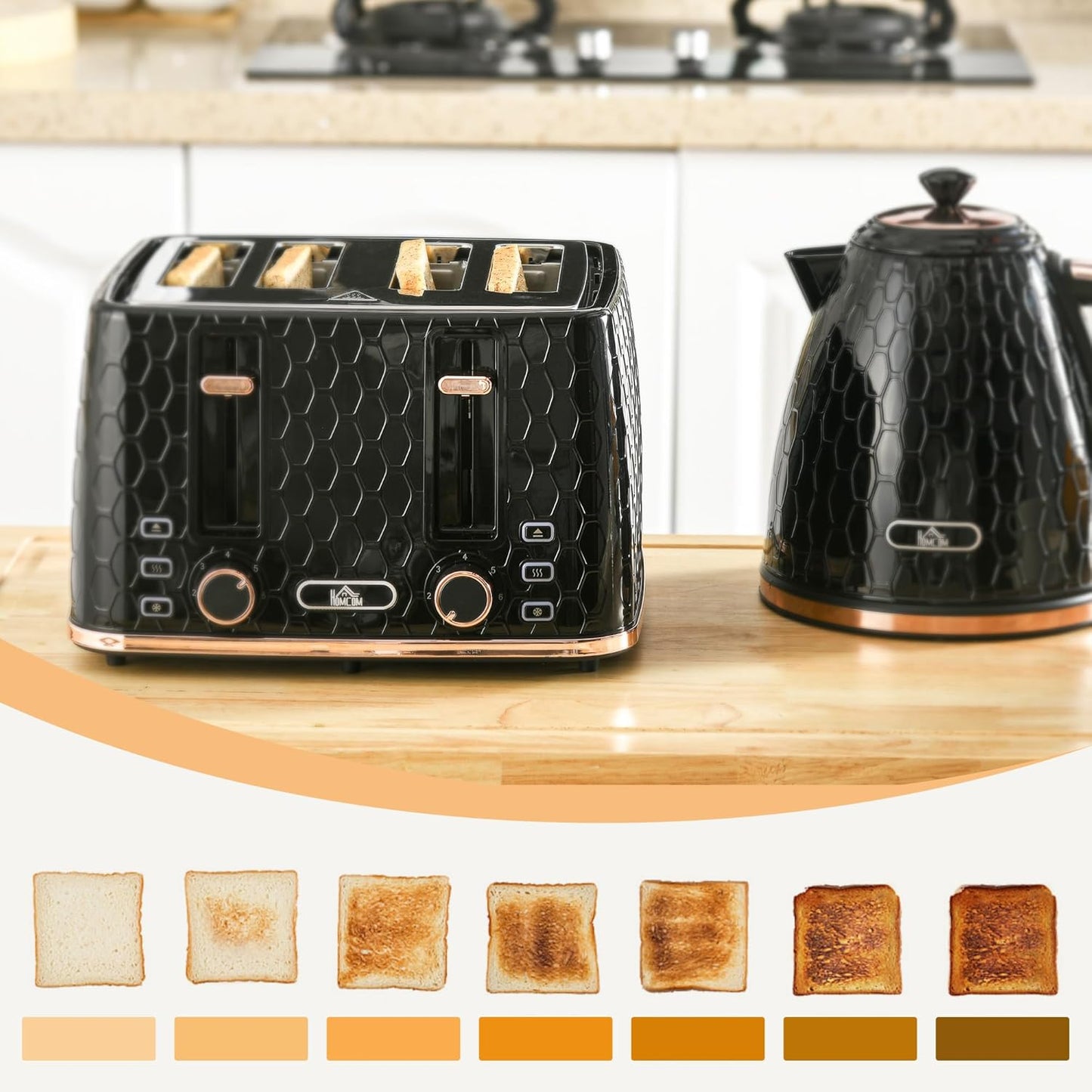 Frühstücksset mit Wasserkocher & Toaster (4 Scheiben), Schwarz
