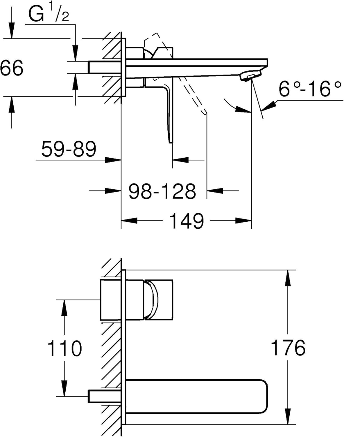 2-Loch-Waschtischbatterie LINEARE, Ausladung 149 mm Chrom
