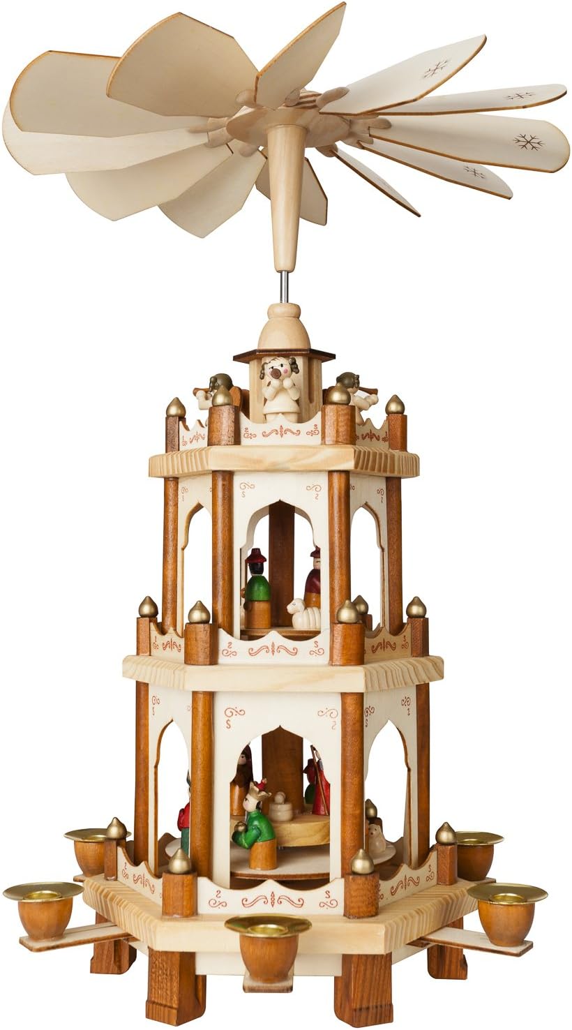 Weihnachtspyramide mit handbemalten Figuren, Natur - 45 Cm