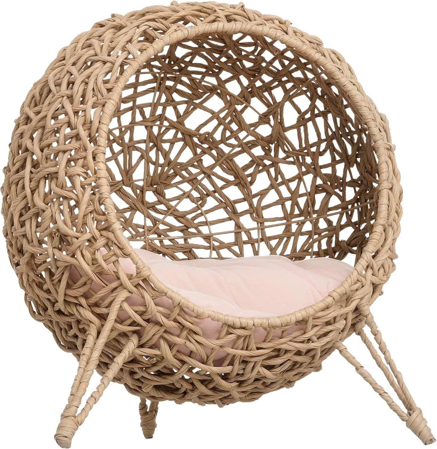 Katzenkorb mit Kissen, Naturholz