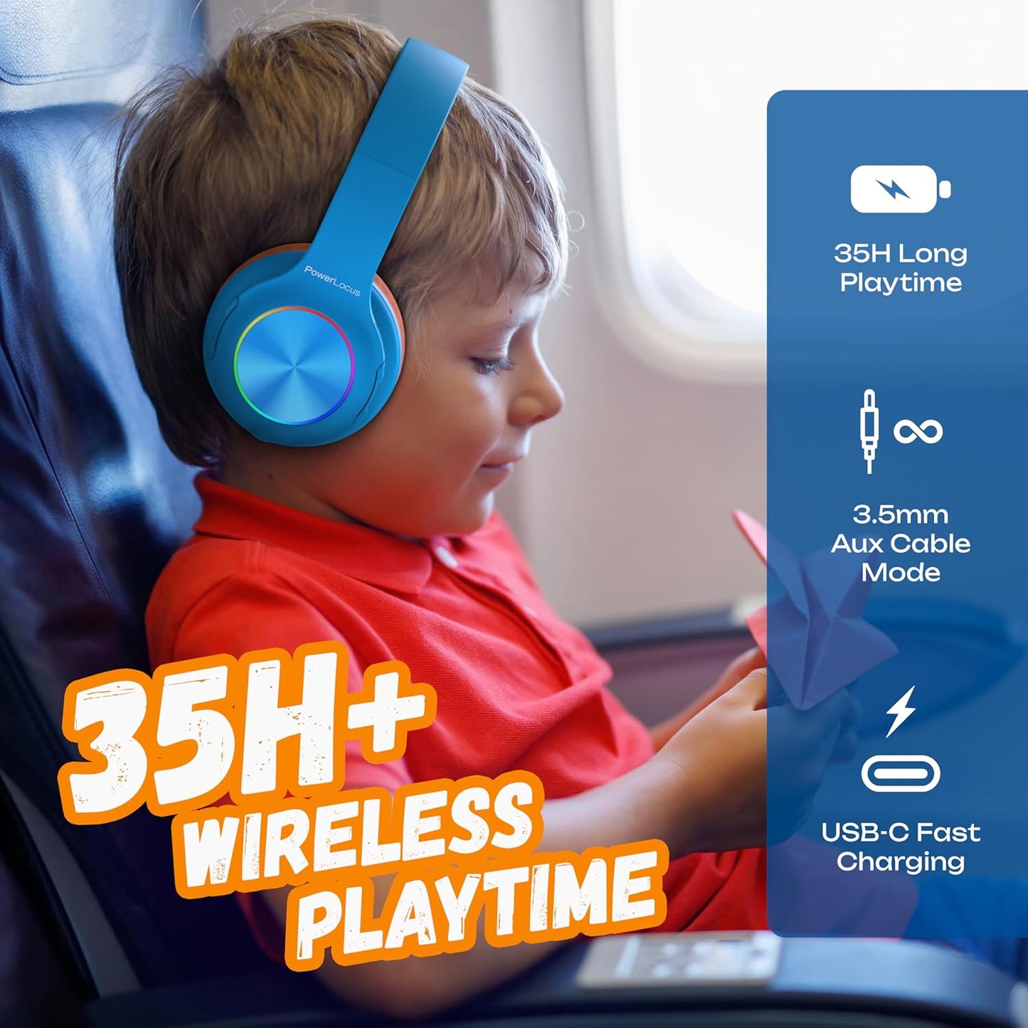 Kinder Bluetooth-Kopfhörer, Blau/Orange