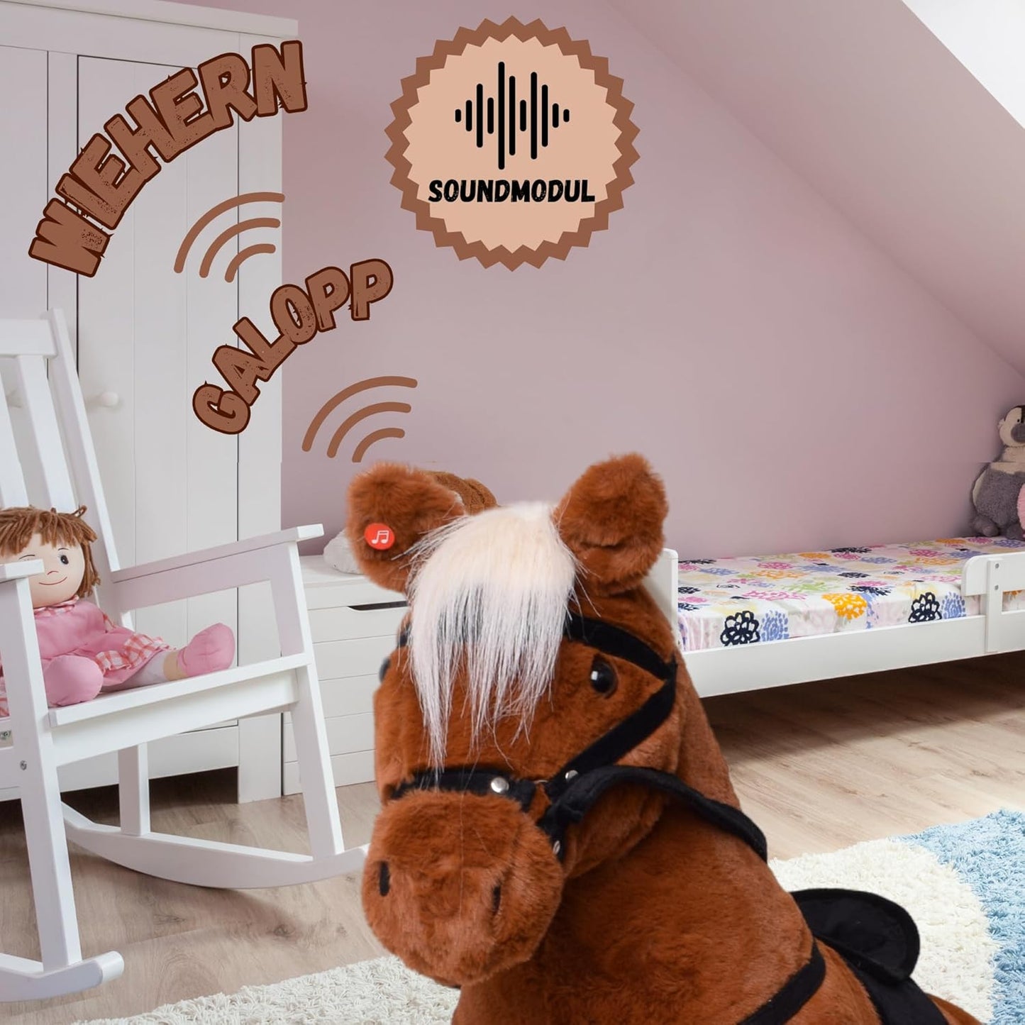Reitpferd für Kinder mit Sattel & Zaumzeug