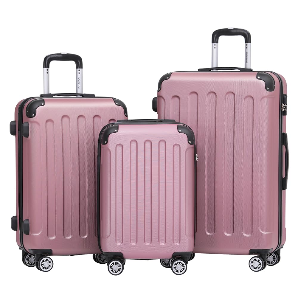 Hartschalen Kofferset mit Zwillingsrollen, Rosa Kofferset (55 cm, 66 cm, 76 cm)