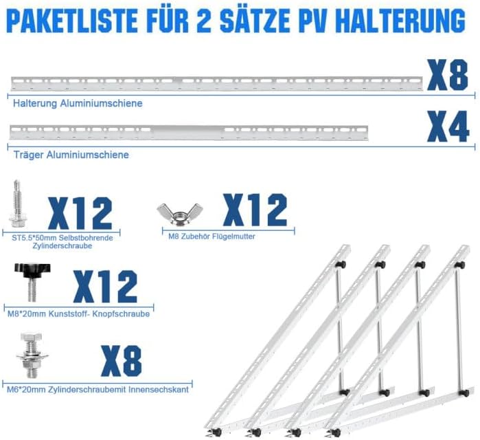 Balkonkraftwerk Solarmodul-Halterung (2 Paare) 118 cm, (2 Paare ) 118 cm Solarmodul Halterung