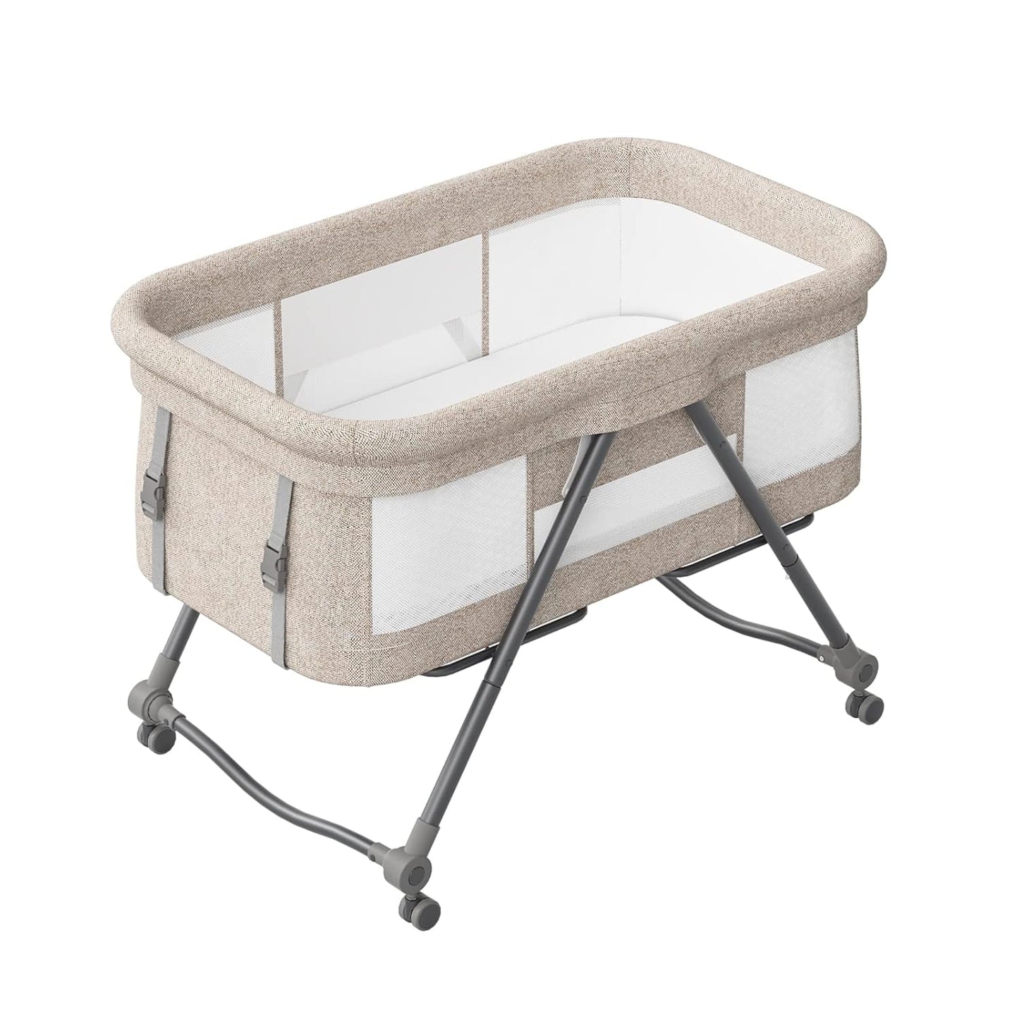 Faltbares Beistellbett Bravo Basic mit Matratze & Rädern, Khaki