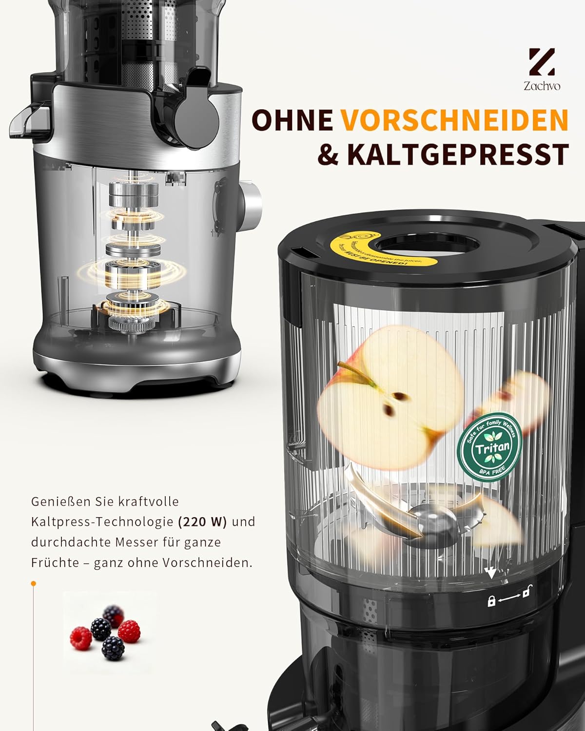 Slow Juicer mit breiter Einfüllöffnung, Dunkelgrau