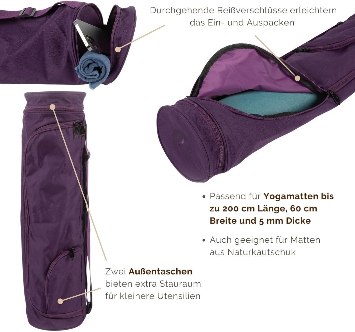 Yogatasche Asana Bag für Matten & Zubehör, Lila 70 cm